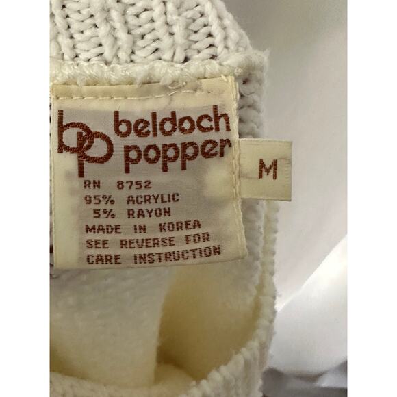 Vintage 1980s Beldoch Popper Cream Ivory Striped Acrylic Embellished Sweater M - Picture 8 of 8